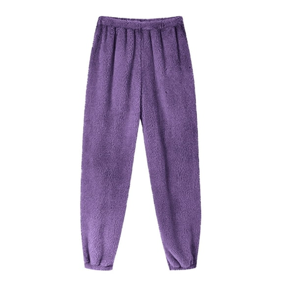 cfhntfmh Womens Fluffy Pajama Pants Fuzzy Fleece Soft Comfy Lounge Pants Stretchy Waisted Winter Warm Pj Bottoms(Purple,Medium)