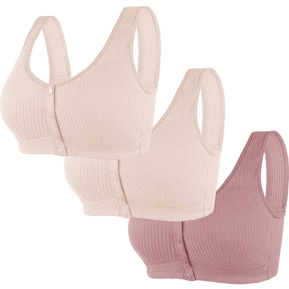 cfhntfmh Womens Front Closure Bra No Underwire Seamless Bras Supportive Wireless Push up Full Coverage Bralette Comfort T-Shirt Bra 3 PCS