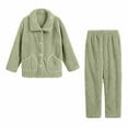 thumbnail image 1 of XuJwPNcy Womens Fuzzy Fleece Pajama Sets Long Sleeve Collared Button down Top 2 Piece Loungewear Outfits Warm Pajama Bottom（Green,Large), 1 of 6
