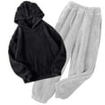 thumbnail image 1 of cfhntfmh Womens Fuzzy Sherpa Fleece Pajamas Set Solid Color Long Sleeve Hoodies Pajama Pants 2 Piece Outfits Nightwear（Gray,XX-Large), 1 of 6
