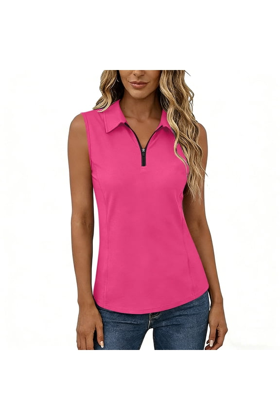 Womens Golf Shirts Sleeveless 1/4 Zip Collared Shirt Summer Workout Tank Tops Slim Fit Athletic Tennis Tops