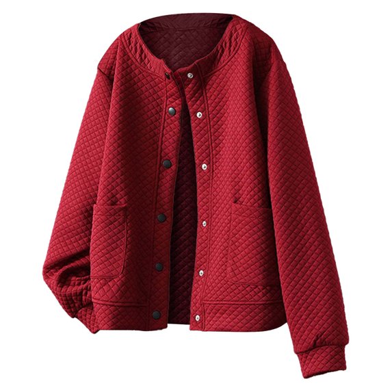 cfhntfmh Womens Jackets Fall Fashion 2023 Button Down Quilted Coats Cardigan Solid Color Lightweight Outwear with Pockets