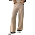 thumbnail image 1 of cfhntfmh Womens Knit Lounge Wide Leg Pants High Elastic Waist Flowy Sweater Pants Solid Color Ribbed Comfy Fall Winter Thermal Trouser（Khaki,Large), 1 of 7