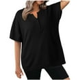 thumbnail image 1 of cfhntfmh Womens Knit Tops V Neck Buttons Athletic Side Split Soft T-Shirt Flowy Short Sleeve Summer Tees, 1 of 5
