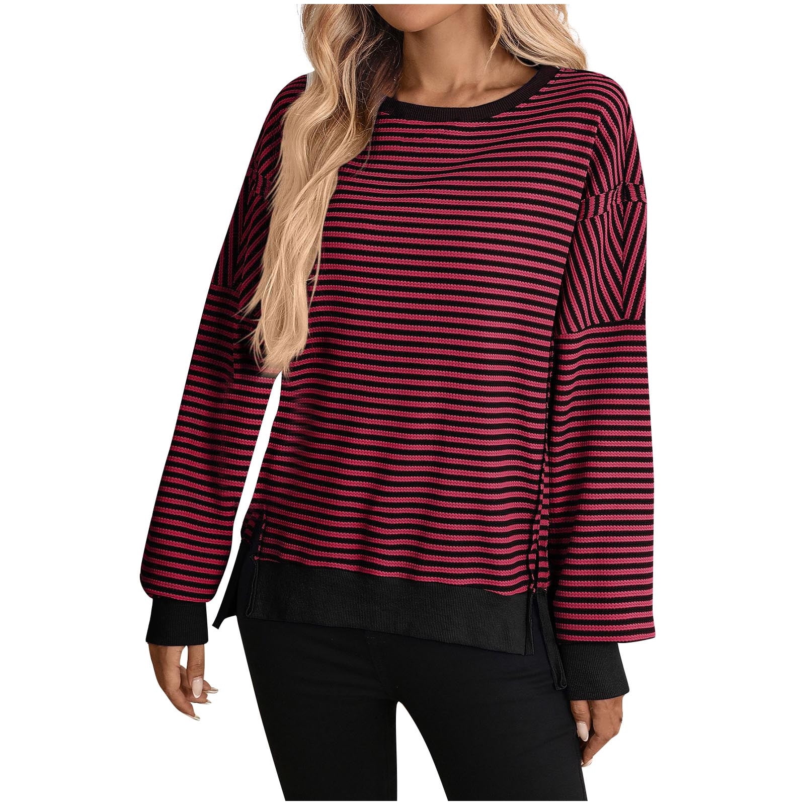 Women Multi Striped Notch Shirt With Lounge Pants main image 0