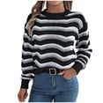 thumbnail image 1 of cfhntfmh Womens Long Sleeve Sweater Casual Crewneck Knit Shirt Tops Spring Fall Striped Color Block Crochet Sweaters, 1 of 7