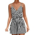 thumbnail image 1 of cfhntfmh Womens Loose Sleeveless Jumpsuits Spaghetti Strap V Neck Tops Striped Adjustable Belt Shorts Rompers, 1 of 4