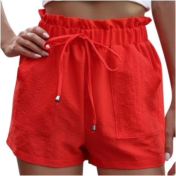 cfhntfmh Womens Lounge Shorts Summer Beach Elastic Waist Shorts Comfy Ruffle Drawstring Bermuda Plain Short Pants