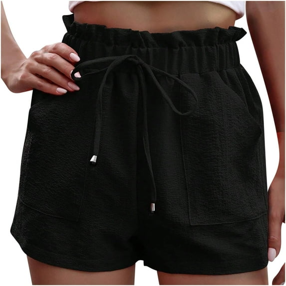 cfhntfmh Womens Lounge Shorts Summer Beach Elastic Waist Shorts Comfy Ruffle Drawstring Bermuda Plain Short Pants