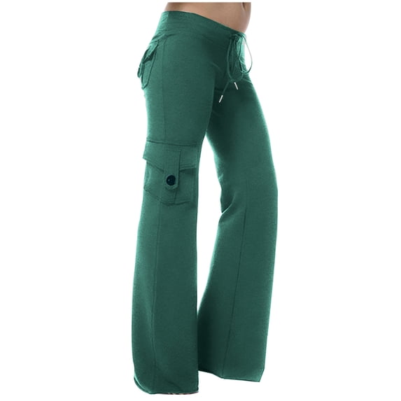 cfhntfmh Womens Low Rise Cargo Pants Wide Leg Drawstring Cargo Pants Comfy Lounge Trousers with Flap Pocket