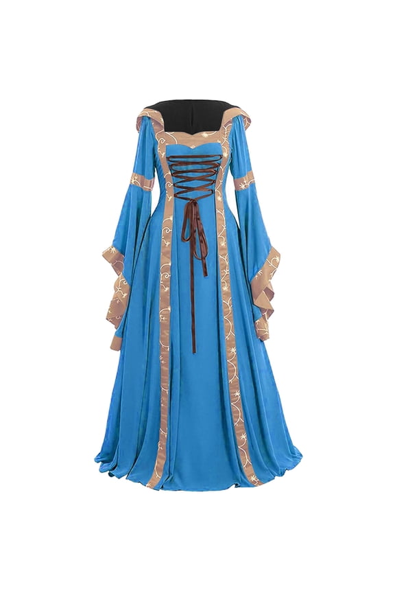 Womens Medieval Dress Women's Vintage Celtic Medieval Floor Length Renaissance Gothic Retro Costumes Hooded Maxi Dress Womens Clothes