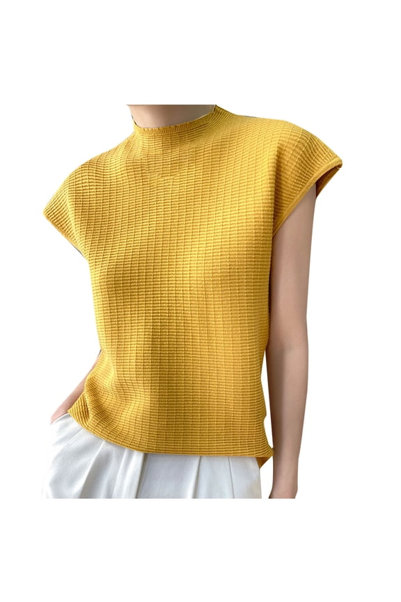 Womens Mock Neck Cap Sleeve Shirt Summer Casual Knit Pullover Tops Shirt Slim Fitted Sweater