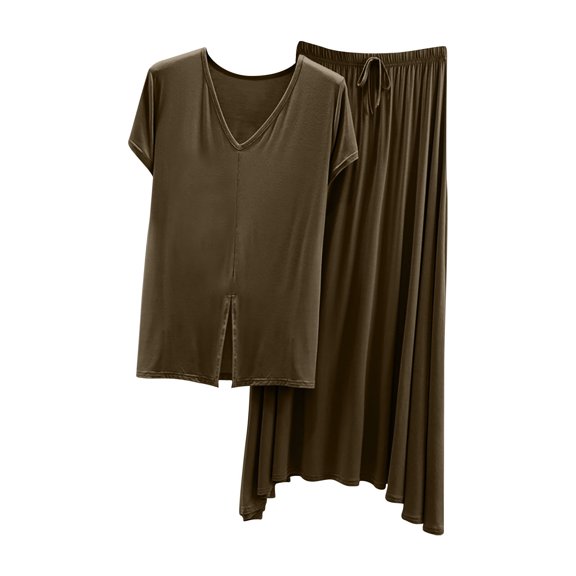 cfhntfmh Womens Modal Lounge Set Short Sleeve Split Top with Skirt 2 Piece Pjs Sets Soft Pajama Sets Sleepwear Summer Fall Outfits