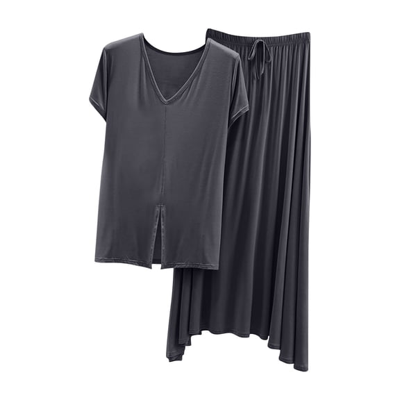 cfhntfmh Womens Modal Lounge Set Short Sleeve Split Top with Skirt 2 Piece Pjs Sets Soft Pajama Sets Sleepwear Summer Fall Outfits