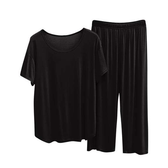 XuJwPNcy Womens Modal Pajamas Sets Casual Short Sleeve Nightshirts with Long Pants Loose Comfy Sleepwear Lounge Set(Black,X-Large)