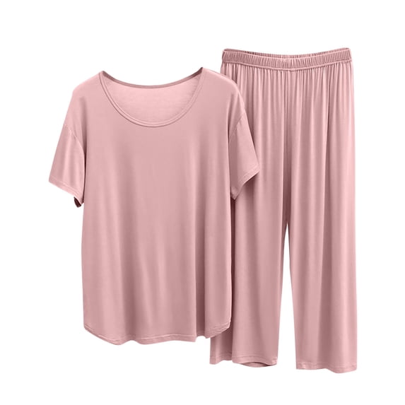 XuJwPNcy Womens Modal Pajamas Sets Casual Short Sleeve Nightshirts with Long Pants Loose Comfy Sleepwear Lounge Set(Pink,Medium)