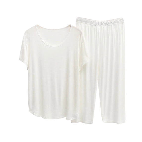 XuJwPNcy Womens Modal Pajamas Sets Casual Short Sleeve Nightshirts with Long Pants Loose Comfy Sleepwear Lounge Set(White,X-Large)