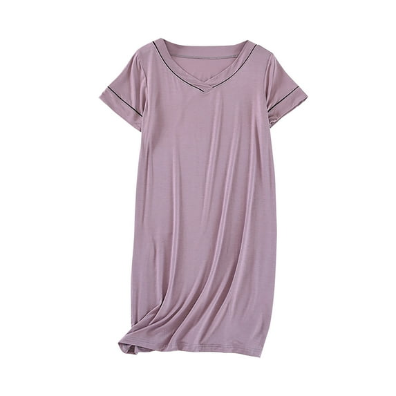 cfhntfmh Womens Nightgowns Casual V Neck Short Sleeve Sleep Shirts Soft Loose Loungewear Sleepwear M-Xxl