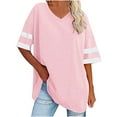thumbnail image 1 of cfhntfmh Womens Oversized T-Shirts Fashion V Neck Half Sleeve Loose Basic Shirts Casual Baggy Striped Tunic Tops, 1 of 5