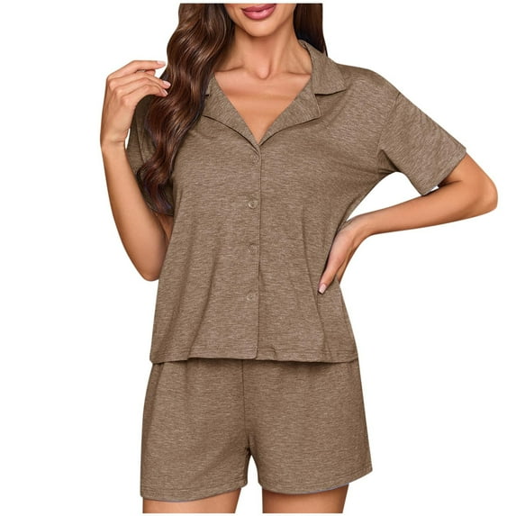 cfhntfmh Womens Pajama Set Short Sleeve Pjs Set 2PCS Short Pajamas Button down Soft Comfy Sleepwear Cotton Loungewear