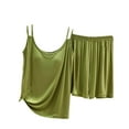 thumbnail image 1 of cfhntfmh Womens Pajama Sets 2 Piece Pjs Sleepwear Sets Soft Sleeveless Double Spaghetti Strap Camisole Loose Short Pants with Pad, 1 of 3