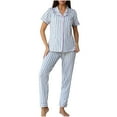 thumbnail image 1 of cfhntfmh Womens Pajama Sets Collared Buttons down Short Sleeve Casual Print Nightshirts Long Pants 2 Piece Pjs Sleepwear Sets, 1 of 6