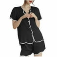 thumbnail image 1 of cfhntfmh Womens Pajama Sets Comfy Short Sleeve Buttons down Shirts Lounge Shorts Color Block 2 Piece Pjs Sets Sleepwear, 1 of 3