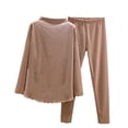 thumbnail image 1 of XuJwPNcy Womens Pajama Sets Long Sleeve Matching Pj Set Sleepwear Fall Winter 2 Piece Pjs Outfits Loungewear（Khaki,X-Large), 1 of 5