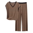 thumbnail image 1 of cfhntfmh Womens Pajama Sets Modal 2 Piece Lounge Set Stripe Cap Sleeve Top with Long Pant Pj Set Comfy Nightwear（Coffee,4X-Large), 1 of 3
