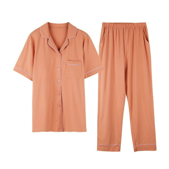 cfhntfmh Womens Pajama Sets Short Sleeve Buttons down Lapel Neck Soft Shirts with Pockets Sleepwear Long Pants 2 Piece Pjs Sets