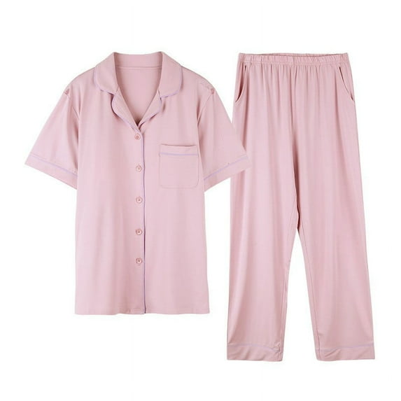 cfhntfmh Womens Pajama Sets Short Sleeve Buttons down Lapel Neck Soft Shirts with Pockets Sleepwear Long Pants 2 Piece Pjs Sets