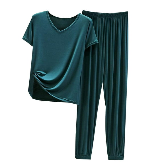 cfhntfmh Womens Pajama Sets Short Sleeve Tops Baggy Long Pants Sleepwear 2 Piece Pjs Loungewear Outfits