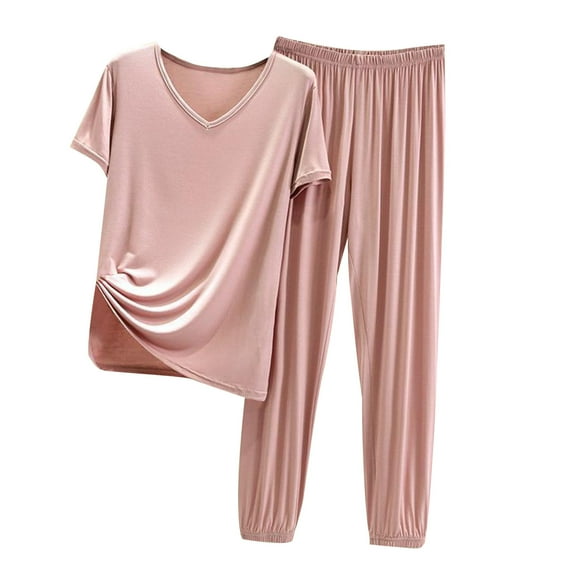 cfhntfmh Womens Pajama Sets Short Sleeve Tops Baggy Long Pants Sleepwear 2 Piece Pjs Loungewear Outfits