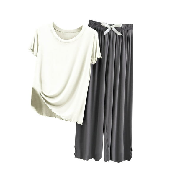 cfhntfmh Womens Pajama Sets Soft Short Sleeve Baggy Shirts Comfy Bow Knot Pants Loungewear Sleepwear 2 Piece Pjs Sets
