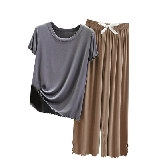 cfhntfmh Womens Pajama Sets Soft Short Sleeve Baggy Shirts Comfy Bow Knot Pants Loungewear Sleepwear 2 Piece Pjs Sets