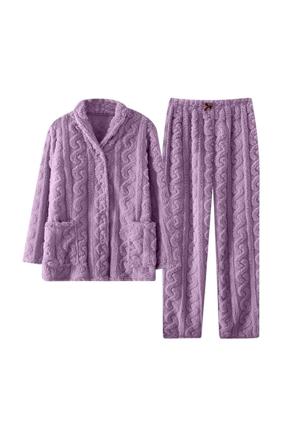 Womens Pajamas Set Plush 2 Piece Pjs Sets Fuzzy Top Pants Loose Sherpa Fleece Loungewear Sleepwear Winter Warm