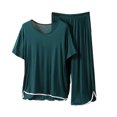 thumbnail image 1 of cfhntfmh Womens Pajamas Set Short Sleeve Sleepwear with Wide Leg Pants Nightwear Soft Cotton Modal Pj Lounge Sets, 1 of 3