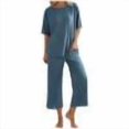 thumbnail image 1 of cfhntfmh Womens Pajamas Sets 2 Piece Short Sleeve Lounge Set Solid Loose Capri Pants Crew Neck Pj Sets Loungewear Outfits, 1 of 5