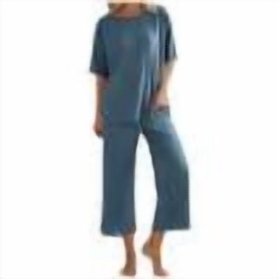 cfhntfmh Womens Pajamas Sets 2 Piece Short Sleeve Lounge Set Solid Loose Capri Pants Crew Neck Pj Sets Loungewear Outfits