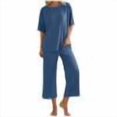 thumbnail image 1 of cfhntfmh Womens Pajamas Sets 2 Piece Short Sleeve Lounge Set Solid Loose Capri Pants Crew Neck Pj Sets Loungewear Outfits, 1 of 5