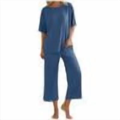 cfhntfmh Womens Pajamas Sets 2 Piece Short Sleeve Lounge Set Solid Loose Capri Pants Crew Neck Pj Sets Loungewear Outfits