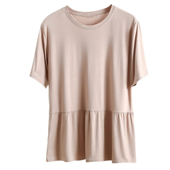 cfhntfmh Womens Pajamas Tops Loose Crewneck Dressy Tunic Pleated Solid Color Short Sleeve Comfy Sleep T-Shirts