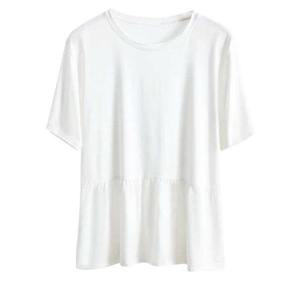 cfhntfmh Womens Pajamas Tops Loose Crewneck Dressy Tunic Pleated Solid Color Short Sleeve Comfy Sleep T-Shirts
