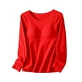 thumbnail image 1 of cfhntfmh Womens Pajamas with Built in Bra Long Sleeve Round Neck Soft Lounge Tees Breathable Comfy Sleepwear（Red,X-Large), 1 of 3