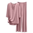 thumbnail image 1 of cfhntfmh Womens Ribbed Knit Lounge Set Short Sleeve Top with Shorts Two Piece Pajama Set Fall Outfits Set Sleepwear（Pink,Large), 1 of 5