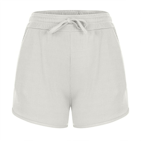 cfhntfmh Womens Ribbed Knit Workout Shorts Drawstring Waist Loose Comfy Yoga Shorts Wide Leg Lounge Shorts