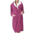 thumbnail image 1 of cfhntfmh Womens Robes Comfy Long Sleeve Striped Printed Hoodies Nightgown Belted Sleepwear Bathrobe with Pockets, 1 of 3