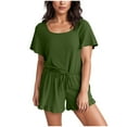 thumbnail image 1 of cfhntfmh Womens Ruffle Pajamas Set Short Sleeve Top and Ruffled Shorts with Drawstring Two Piece Matching Outfits Sleepwear, 1 of 6