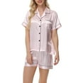 thumbnail image 1 of cfhntfmh Womens Satin Pajamas Set Striped Button down Silk Pjs Shorts Set Collar Sleepwear Soft Comfy Two Piece Loungewear, 1 of 5