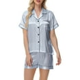 thumbnail image 1 of cfhntfmh Womens Satin Pajamas Set Striped Button down Silk Pjs Shorts Set Collar Sleepwear Soft Comfy Two Piece Loungewear, 1 of 5